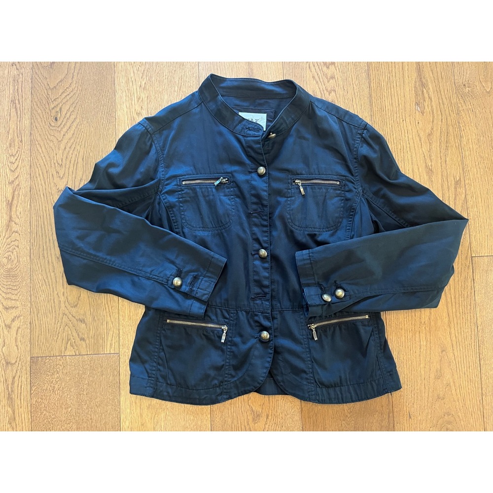 Live A Little Navy Blue Utility Jacket Small Cotton Stretch READ Missing Buttons